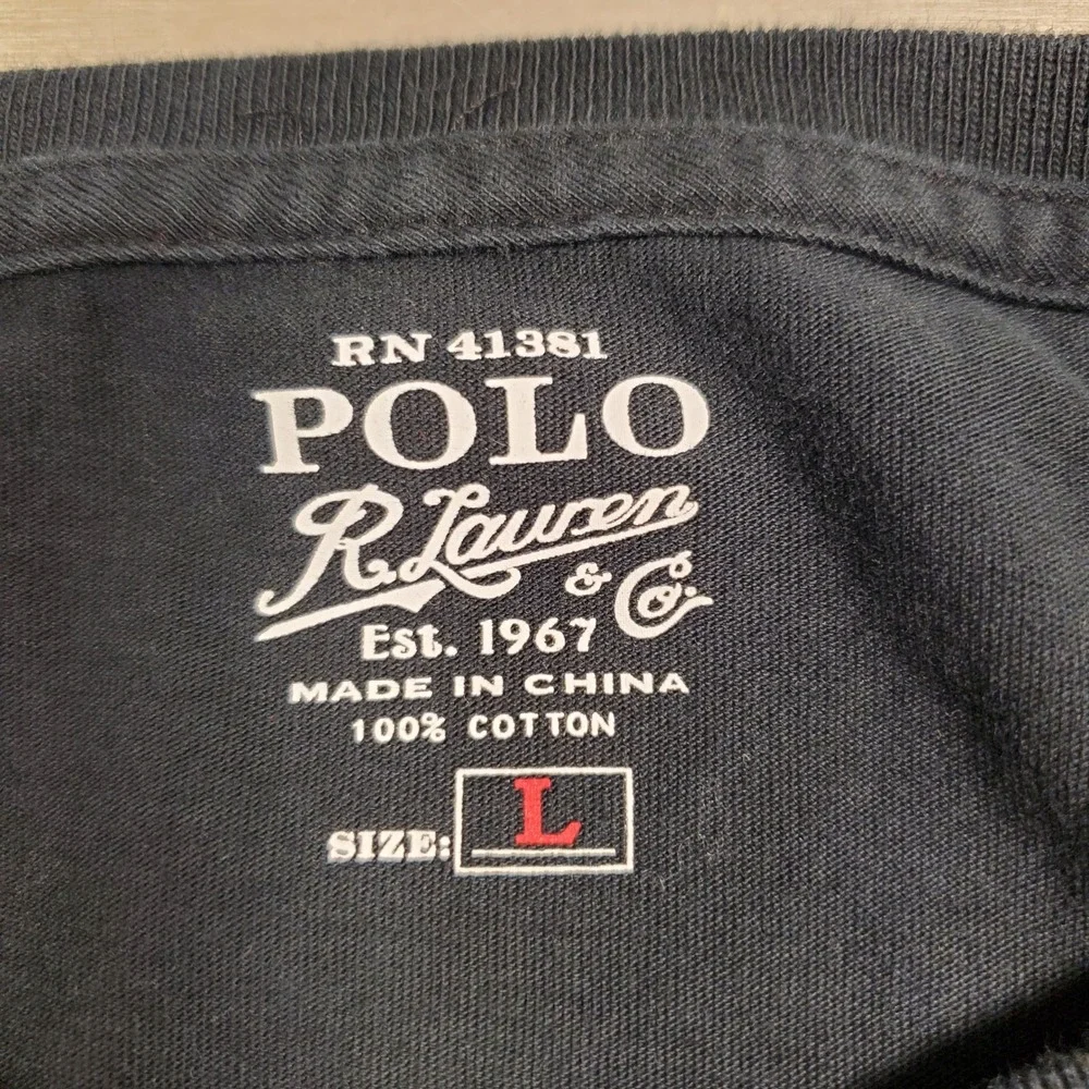 Polo Ralph Lauren Mens V-Neck Long Sleeve T-Shirt Black Red Pony Size L